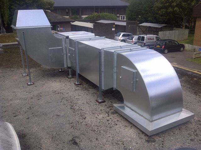 A roof ventilator on an office building
