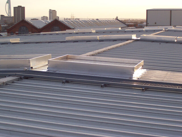 A smoke ventilation system on an industrial rooftop